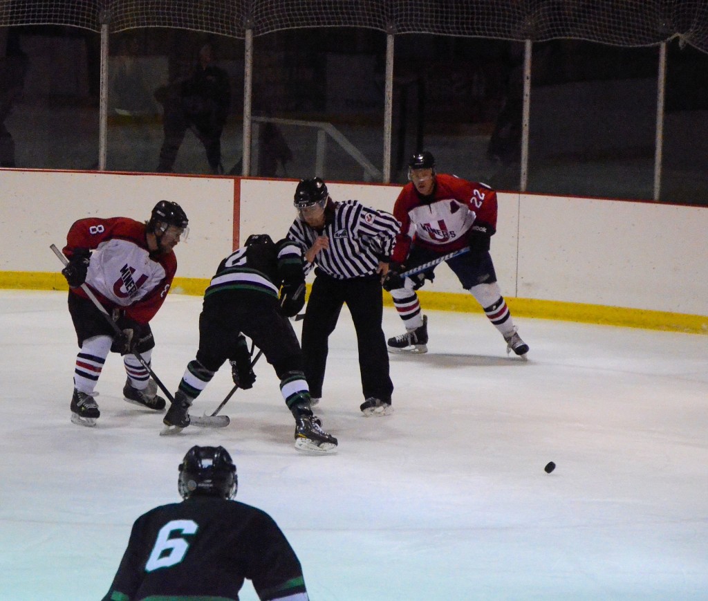 swhl mallards v miners puck after faceoff