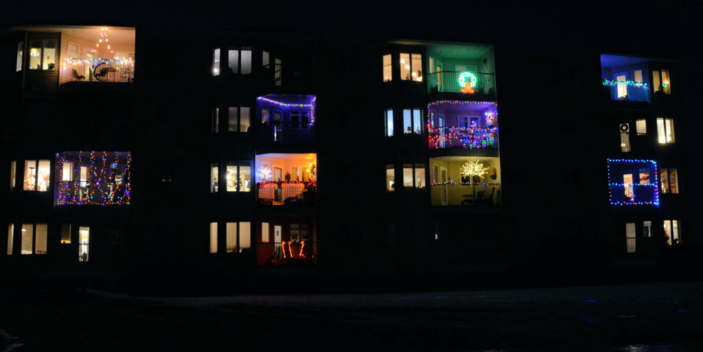 Christmas lights at Luther Place in Unity, Saskatchewan.